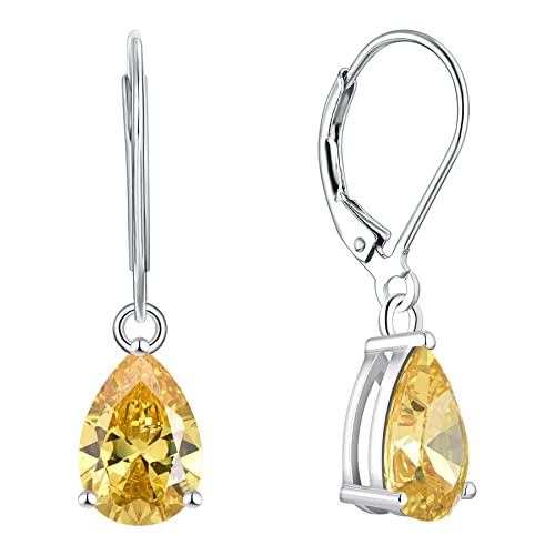 YL Damen Ohrhänger 925 Sterling Silber November Geburtsstein Citrine Zirkonia Ohrringe von YL