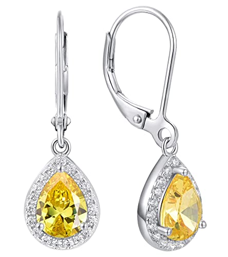 YL Damen Ohrhänger 925 Sterling Silber November Geburtsstein Citrine Zirkonia Oval Tropfen Ohrringe von YL