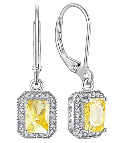 YL Damen Ohrhänger 925 Sterling Silber November Geburtsstein Citrine Zirkonia Quadrat Ohrringe von YL