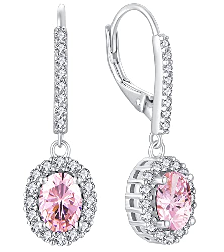 YL Damen Ohrhänger 925 Sterling Silber Oktober Geburtsstein Turmaline Rosa Oval Ohrringe von YL