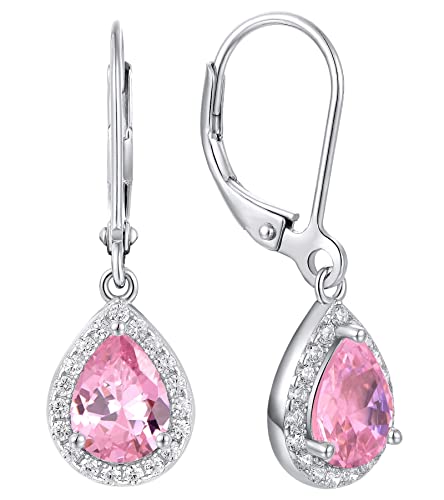 YL Damen Ohrhänger 925 Sterling Silber Oktober Geburtsstein Turmaline Rosa Oval Tropfen Ohrringe von YL