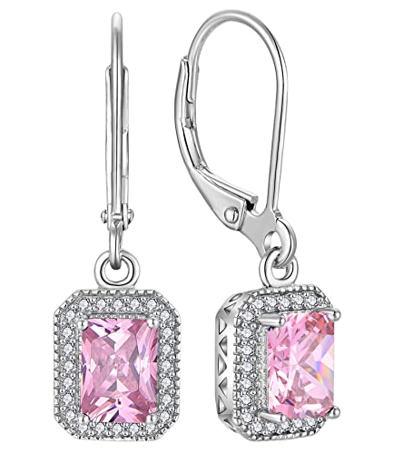 YL Damen Ohrhänger 925 Sterling Silber Oktober Geburtsstein Turmaline Rosa Quadrat Ohrringe von YL