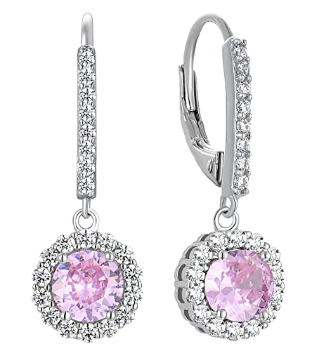 YL Damen Ohrhänger 925 Sterling Silber Oktober Geburtsstein Turmaline Rosa Runden Tropfen Ohrringe von YL