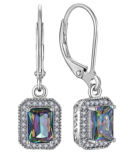 YL Damen Ohrhänger 925 Sterling Silber Regenbogen Schwarz Zirkonia Quadrat Ohrringe von YL