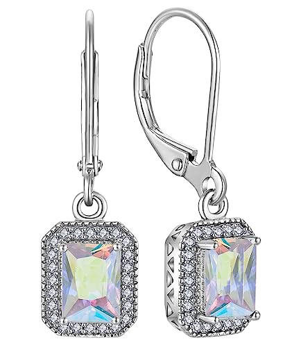 YL Damen Ohrhänger 925 Sterling Silber Regenbogen Zirkonia Weiß Quadrat Ohrringe von YL