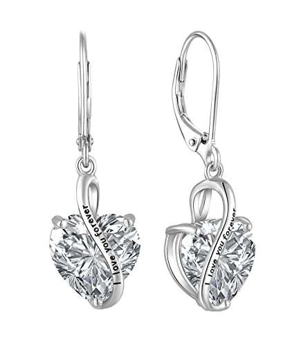 YL Damen Herz Ohrringe 925 Sterling Silber "I love you" Tropfenohrringe April Geburtsstein Weiß Zirkonia Schmuck Geschenke für Mutter Freundin Damen von YL