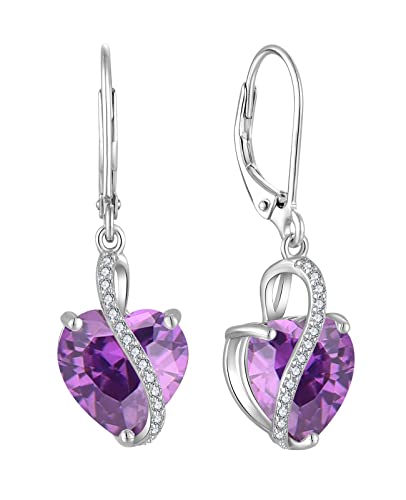 YL Damen Herz Ohrringe 925 Sterling Silber Tropfenohrringe Februar Geburtsstein Amethyst Schmuck Geschenke für Mutter Freundin Damen von YL