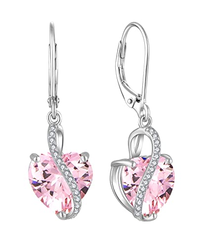 YL Damen Herz Ohrringe 925 Sterling Silber Tropfenohrringe Oktober Geburtsstein Rosa Turmaline Schmuckgeschenke für Mutter Freundin Damen von YL