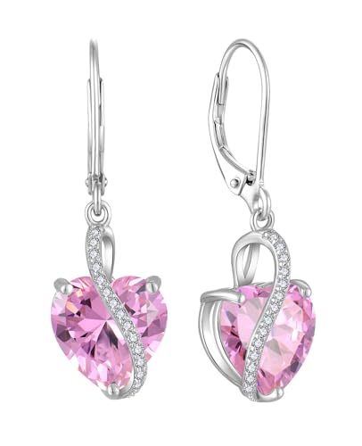 YL Damen Herz Ohrringe 925 Sterling Silber Tropfenohrringe Oktober Geburtsstein Rosa Turmaline Schmuckgeschenke für Mutter Freundin Damen von YL