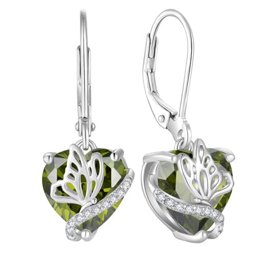 YL Damen Ohrringe 925 Sterling Silber Schmetterling Ohrringe August Geburtsstein Peridot Grüne Zirkonia Schmuck Geschenke für Mutter Freundin von YL