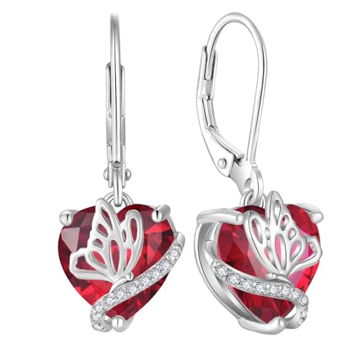 YL Damen Ohrringe 925 Sterling Silber Schmetterling Ohrringe Juli Geburtsstein Rubin Schmuckgeschenke für Mutter Freundin von YL