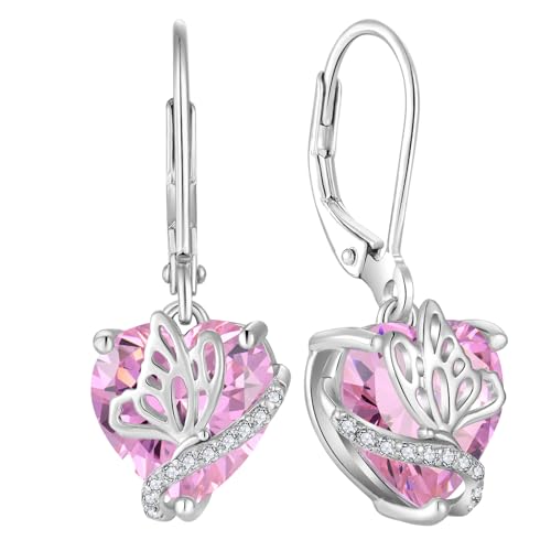 YL Damen Ohrringe 925 Sterling Silber Schmetterling Ohrringe Oktober Geburtsstein Turmaline Schmuckgeschenke für Mutter Freundin Frau von YL