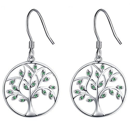 YL Damen Ohrringe Lebensbaum 925 Silber mit Smaragd Grün Schmuck Geschenkidee für Damen Mutter von YL