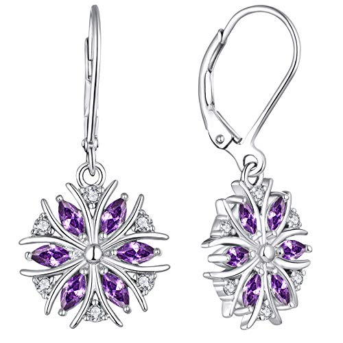 YL Damen Ohrringe Schneeflocke 925 Sterling Silber Marquise Amethyst Ohränger Baumeln Ohrringe für Frauen von YL