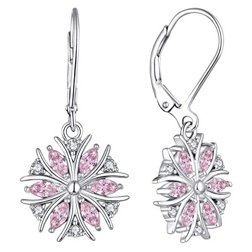 YL Damen Ohrringe Schneeflocke 925 Sterling Silber Marquise Rosa Zirkonia Ohränger Baumeln Ohrringe für Frauen von YL