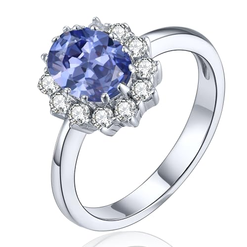 YL Damen Ring 925 Sterling Silber Oval Dezember Geburtsstein Tansanit Ring Verlobungsring(Größe 52) von YL