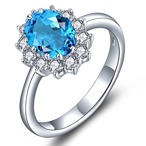 YL Damen Ring 925 Sterling Silber Oval März Geburtsstein Aquamarinblau Ring Verlobungsring(Größe 58) von YL