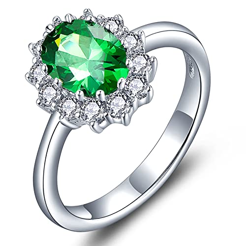 YL Damen Ring 925 Sterling Silber Oval Mai Geburtsstein Grüner Zirkonia Ring Verlobungsring(Größe 50) von YL
