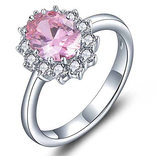 YL Damen Ring 925 Sterling Silber Oval Oktober Geburtsstein Rosa Zirkonia Ring Verlobungsring(Größe 60) von YL