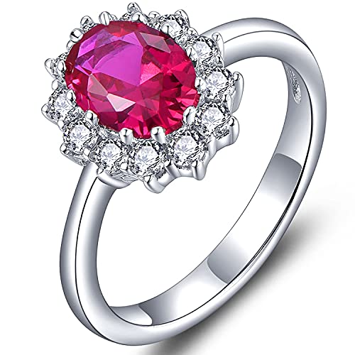 YL Damen Ring 925 Sterling Silber Oval Synthetischer Rubin Ring Verlobungsring(Größe 52) von YL