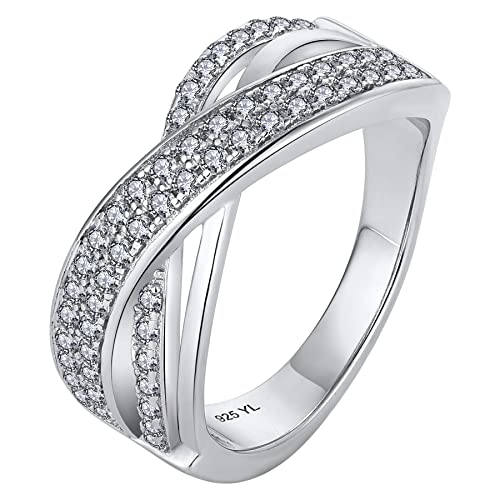 YL Damen Ring 925 Sterling Silber mit 5A Zirkonia X Unendlichkeit Kreuz Ring(Größe 52） von YL