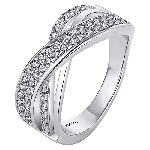 YL Damen Ring 925 Sterling Silber mit 5A Zirkonia X Unendlichkeit Kreuz Ring(Größe 56） von YL