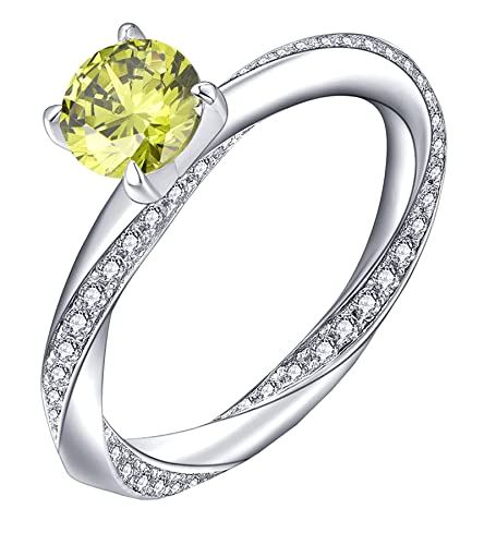 YL Damen Ring 925 Sterling Silber mit August Geburtsstein Peridot Zirkonia Ring Verlobungsring Ehering für Braut(Größe 52） von YL