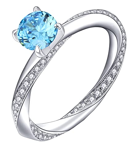 YL Damen Ring 925 Sterling Silber mit März Geburtsstein Aquamarinblau Ring Verlobungsring Ehering für Braut(Größe 52） von YL