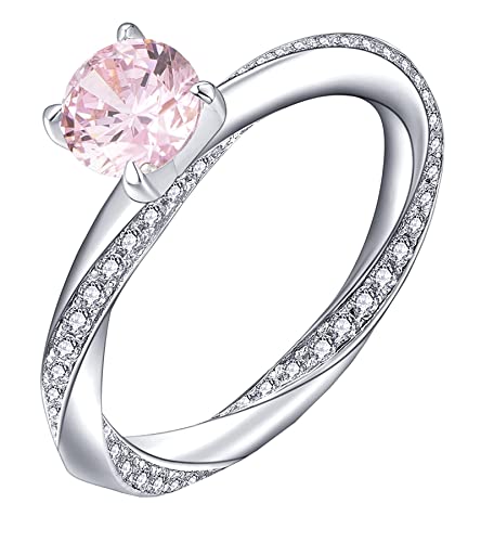 YL Damen Ring 925 Sterling Silber mit Oktober Geburtsstein Turmalin Rosa Ring Verlobungsring Ehering für Braut(Größe 52 von YL