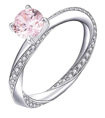 YL Damen Ring 925 Sterling Silber mit Oktober Geburtsstein Turmalin Rosa Ring Verlobungsring Ehering für Braut(Größe 56） von YL