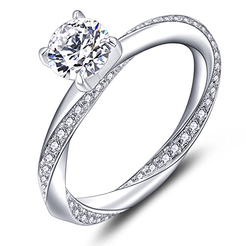 YL Damen Ring 925 Sterling Silber mit April Geburtsstein weißen Zirkonia Ring Verlobungsring Ehering für Braut(Größe 56） von YL