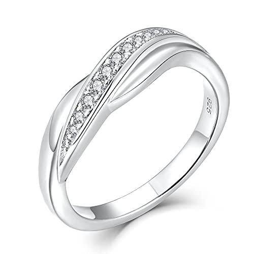 YL Damen Ringe 925 Silber, Liebesknoten Eheringe Kreuz Hochzeitsring Verlobungsring Zirkonia Band Ring.Größe 57 von YL