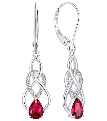 YL Damen Unendlichkeit Keltischer Knoten Tropfen Ohrringe 925 Sterling Silber Juli Geburtsstein Rubin Ohrringe von YL