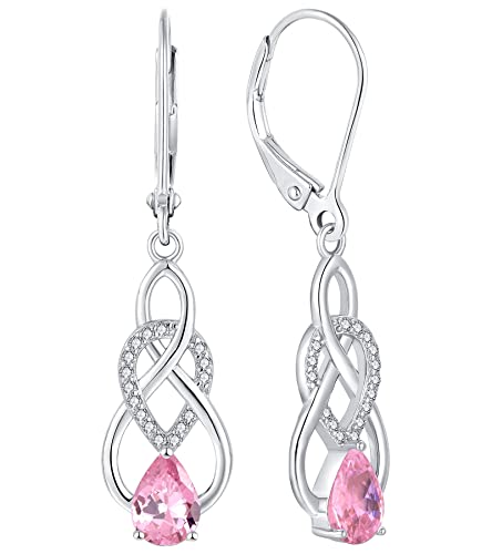 YL Damen Unendlichkeit Keltischer Knoten Tropfen Ohrringe 925 Sterling Silber Oktober Geburtsstein Turmaline Rosa Ohrringe von YL