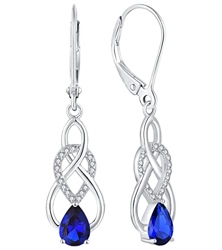 YL Damen Unendlichkeit Keltischer Knoten Tropfen Ohrringe 925 Sterling Silber September Geburtsstein Saphir Ohrringe von YL