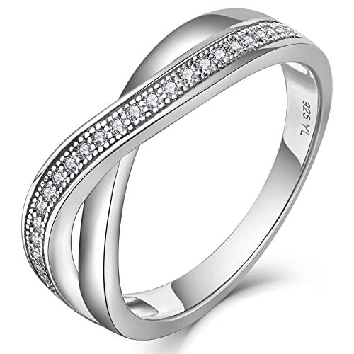 YL Damen Unendlichkeit Kreuz X Ring 925 Sterling Silber 5A Zirkonia Ring für Damen(Größe 50） von YL