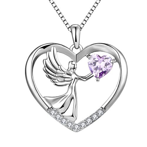 YL Engel Kette 925 Sterling Silber Juni Geburtsstein Alexandrit Schutzengel Flügel Anhänger Halskette für Damen, Kette 45 + 3CM von YL