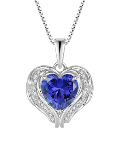 YL Engelsflügel Halskette 925 Sterling Silber Herz Anhänger Kette Dezember Geburtsstein Tanzanit Halskette Schmuck Geschenke für Damen Mama von YL