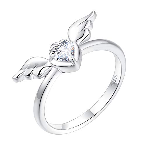 YL Engelsflügel mit Mutter und Kind Ring 925 Sterling Silber geschnitten Herz Weiß Zirkonia Ring für Mama Damen (Größe 49) von YL