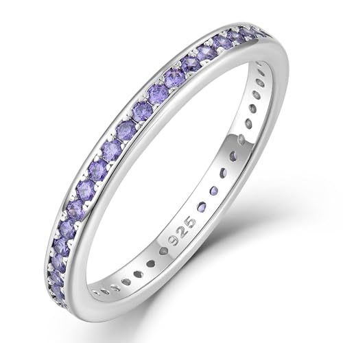 YL Ewigkeitring Stapelbare Ringe 925 Sterling Silber Amethyst Geburtsstein Ring Verlobungsringe Memoire Ringe Schmuck Geschenke für Damen Mutter Freundin,Größe52 von YL