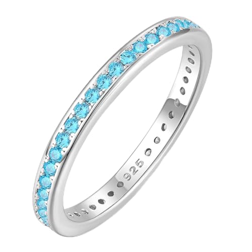YL Ewigkeitring Stapelbare Ringe 925 Sterling Silber Aquamarin Geburtsstein Ring Verlobungsringe Memoire Ringe Schmuck Geschenke für Damen Mutter Freundin,Größe56 von YL