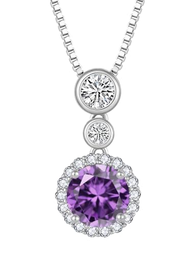YL Geburtsstein Halskette 925 Sterling Silber Runder Anhänger Kette Februar Geburtsstein Amethyst Halskette Schmuck Geschenke für Damen Mama von YL