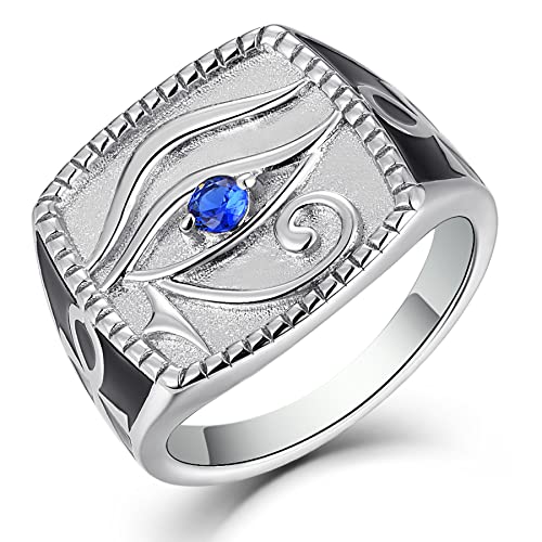 YL Herren Ring Böser Blick Ägyptischen Ankh Kreuz 925er Sterling Silber Schliff Spinell Blauer Ring(Größe 58) von YL