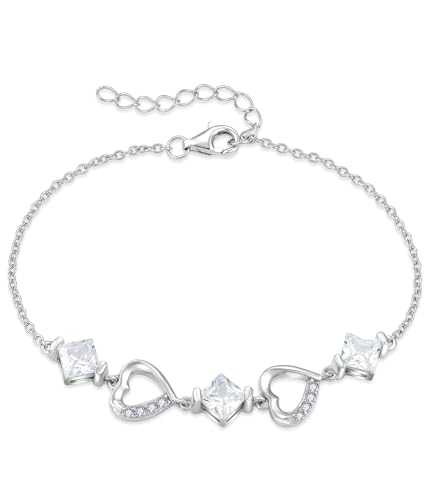 YL Herz Armband 925 Sterling Silber 5A Zirkonia Armband Schmuckgeschenke für Damen Mutter Freundin,16-19CM von YL