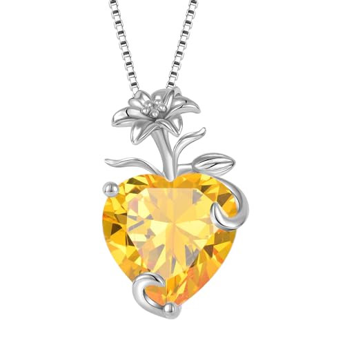 YL Herz Halskette 925 Sterling Silber Lilie Blume Anhänger Kette November Geburtshelfer Zitrin Halskette Schmuckgeschenke für Damen Mutter Freundin von YL