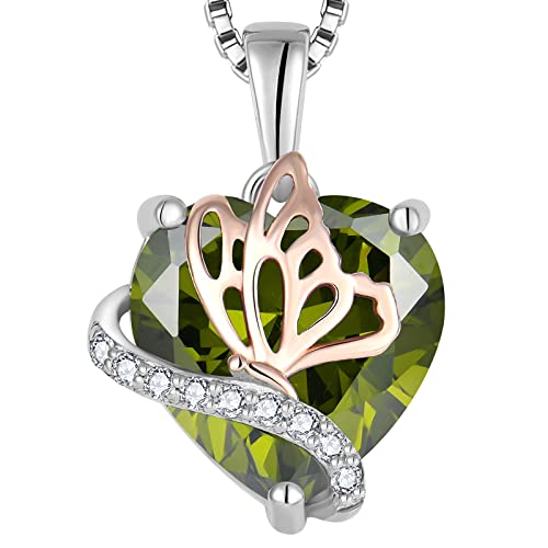 YL Herz Halskette 925 Sterling Silber Schmetterling Anhänger Kette August Geburtsstein Peridot Grüne Zirkonia Halskette Schmuck Geschenke für Damen Mutter Freundin ihre von YL