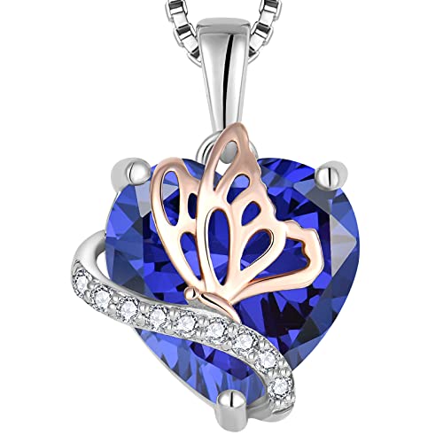 YL Herz Halskette 925 Sterling Silber Schmetterling Anhänger Kette Dezember Geburtsstein Tanzanit Halskette Schmuck Geschenke für Damen Mutter Freundin ihre von YL