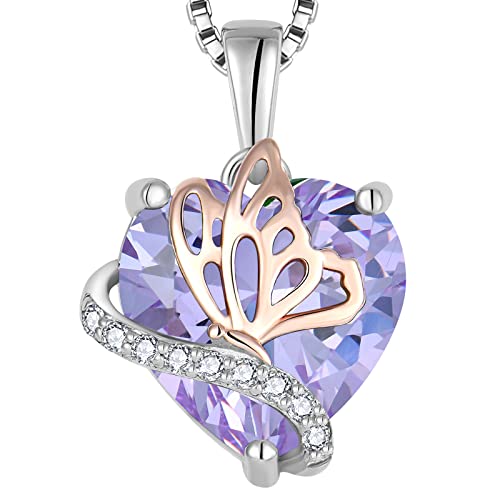 YL Herz Halskette 925 Sterling Silber Schmetterling Anhänger Kette Juni Geburtsstein Alexandrite Halskette Schmuck Geschenke für Damen Mutter Freundin ihre von YL