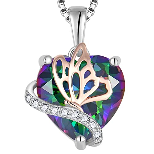 YL Herz Halskette 925 Sterling Silber Schmetterling Anhänger Kette Regenbogen Halskette Schmuck Geschenke für Damen Mutter Freundin ihre von YL