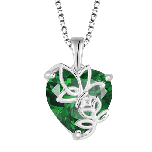 YL Herz Halskette 925 Sterling Silber Schmetterling Rosa Anhänger Kette Mai Geburtsstein Simulierte Emerald Schmuckgeschenke für Damen Mutter Freundin Frau von YL